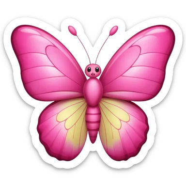 pink butterfly emoji, wings open, cute expression, apple style sticker