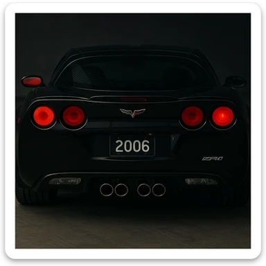 a black 2006 Chevrolet Corvette C6 ZR1 with a red headlight, detailed, sporty, rear view sticker