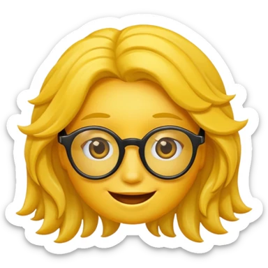 Realiza un emoticon amarillo sonriente, con lentes oscuros y cabello rizado sticker