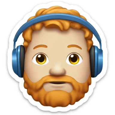 A very fat ginger with headphones and a blue hoodie sticker
