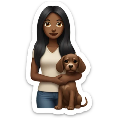 Brown skin girl with long black hair holding a puppy sticker