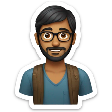 indian man in his 20s with a beard, glasses and short hair and waeringa tupi sticker