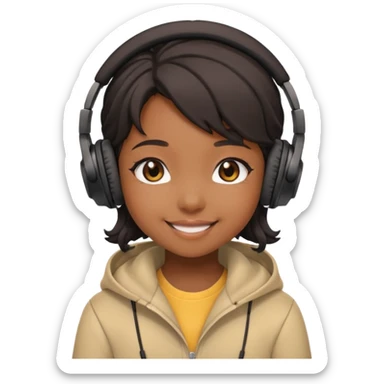 chibi anime black girl smiling with head phones on sticker