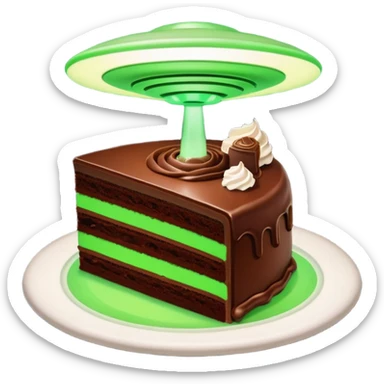 piece of cake in a green light being stolen by flying above it ufo  sticker