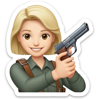 Smiling with a gun sticker