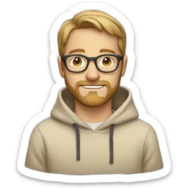 White Man with patchy beard wearing glasses in a beige hoodie  sticker