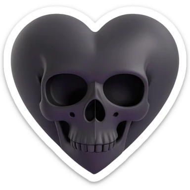 3D style black heart with a subtle skull motif, gothic and mysterious sticker