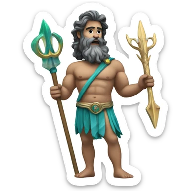 Poseidon holding a trident in one hand and a pill in the other hand sticker