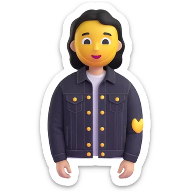 Change the character's outfit to a black denim jacket, keeping the 3D emoji style unchanged. sticker