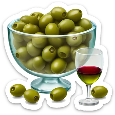 crystal bowl of green olives and glass of wine  sticker