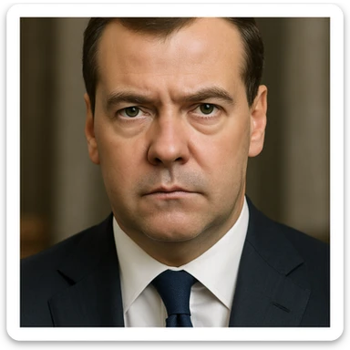 photorealistic, highly detailed portrait of Dmitry Medvedev with a serious expression and realistic facial features, maximum quality sticker