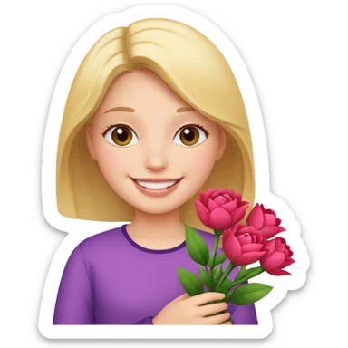 дівчинка що тримає в руках квіти sticker