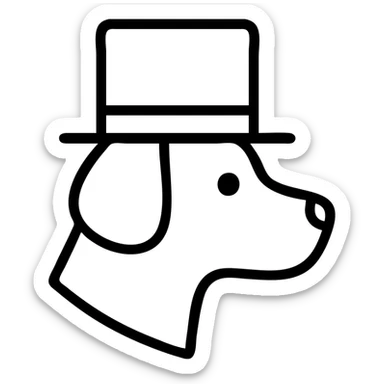 outlined icon of a dog with a tophat sticker