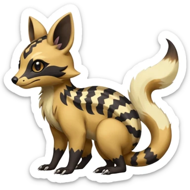 Rare warm-colored exotic cute epic aesthetic colorful Salandit-Eevee-Civet-species-Fakemon-hybrid-creature, with wild markings, full body sticker