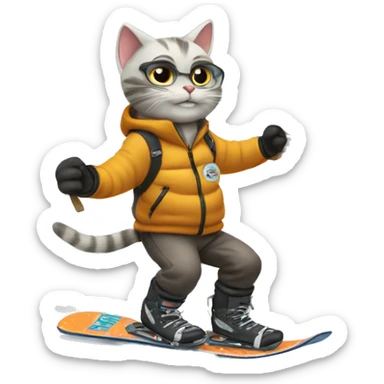 Cat on a snowboard holding a sign that says “LETS GO!!”  sticker