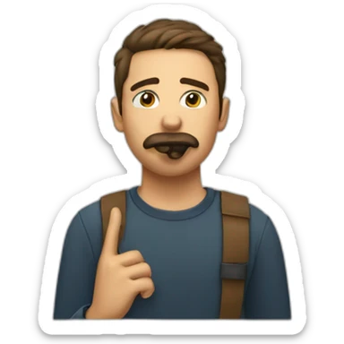 A guy with his finger in his mouth making the silence sign sticker