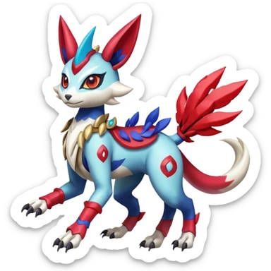 Colorful Skilled Adept Graceful Asian Painted Garurumon-Meloetta-Zangoose-Absol-fusion-hybrid-creature (full body) sticker