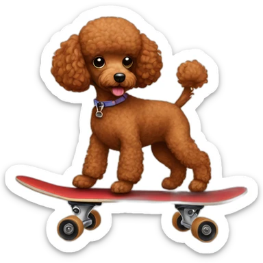 Mini poodle red brown skateboarding sticker