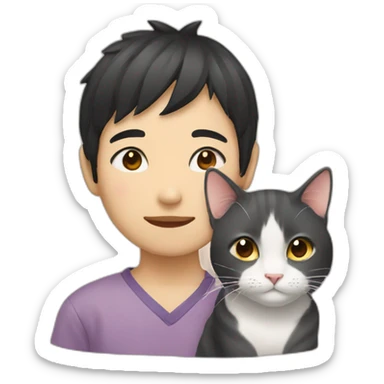 Japanese boy and cat half faced sticker