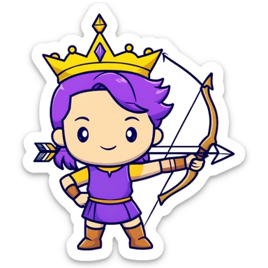 Archer Queen from Clash of Clans with purple hair, crown, bow and arrow, purple outfit sticker