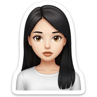 Chica pelo negro,liso y largo,ojos marrones,top blanco,y labios con gloss transparente sticker