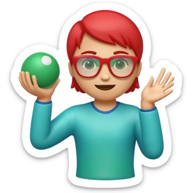 Cute 3D cartoon emoji sticker of a three-glass and ball game, glossy plastic texture, green red and blue glasses, soft lighting, smooth shadows, playful look, white sticker outline, transparent background, high resolution.” sticker