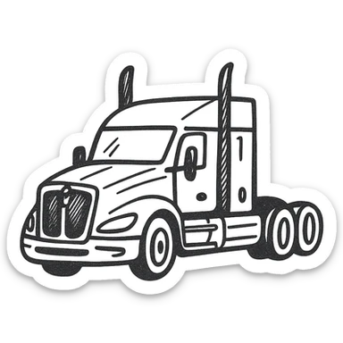 Change the 2026 Kenworth T680 truck to a Flattop version, keep it black with chrome stacks, in a hand drawn icon style with no fill and clean lines, transparent background. sticker