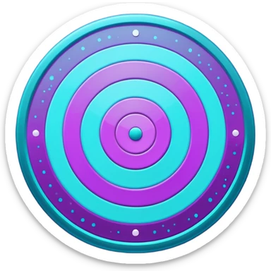 Flat bullseye target emoji, 2D icon, concentric rings, neon purple and cyan holographic glow, dark background, digital tech style, abstract sparkles, no depth, no face sticker