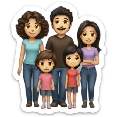 dark haired family, with short haired man, long haired woman, boy and girl sticker