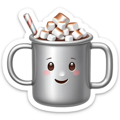 hot chocolate in a silver colored mug with marshmallows  sticker