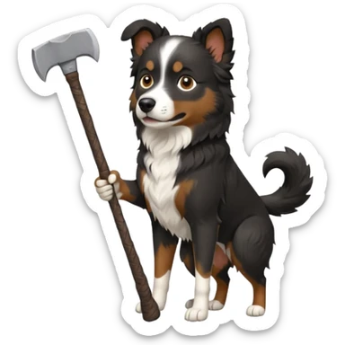 black mini australian shepherd with an axe and only 4 legs  sticker