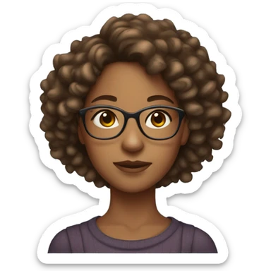 brownskin girl with brown curly hair and glasses sticker