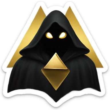 illuminati shadow figure in black cloak with gold trianle on chest sticker