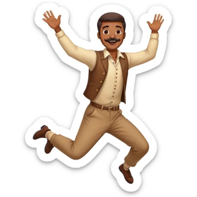  Indian Man with mustache and beard Jumping with joy with 2 arms and 2 legs  sticker