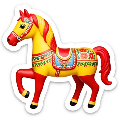 Dymkovo toy horse, traditional Russian colorful clay figurine with patterns, bright colors, folk art style sticker