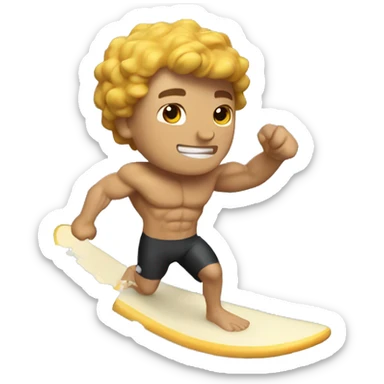 Buff guy with brown hair surfing waves of cheese sticker