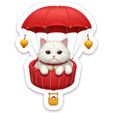 sleepy white cat riding red parachute sticker