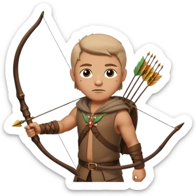 The classic hunter image with a bow and arrow on his back, dressed in brown with some animal made decorations sticker