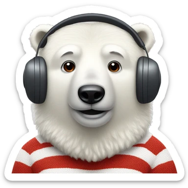 polar bear wearing red earmuffs and red striped sweater sticker