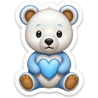 Urso branco com coração azul sticker