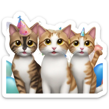 3 cats at a birthday party sticker