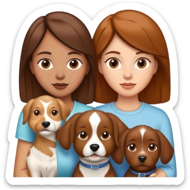 Three Woman with the Same Skin Color and Brown Hair and one dog.  sticker
