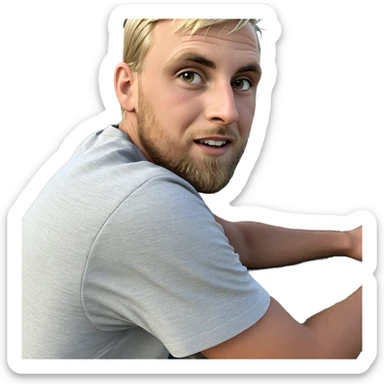blonde boy outdoors with beard sticker