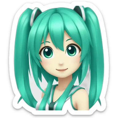 Hatsune Miku, cyan hair, ponytails, Anime girl kawaii chibi sticker