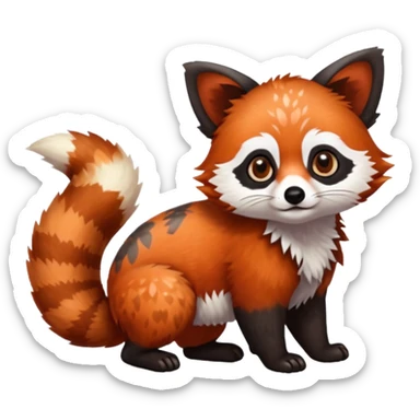 Black-eared Realistic patterned speckled flurry scaly 4-legged quadrupedal Red-Panda-Munchkin-Kitten-Lemur-Raccoon-Dog-Red-Fox-animal-fusion-hybrid, Full body sticker