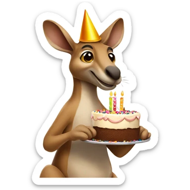A birthday kangaroo holding a birthday cake  sticker