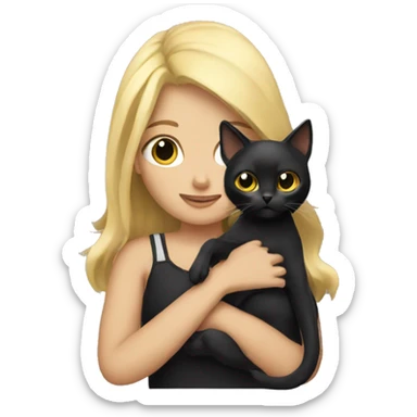 Blonde girl holding a black cat sticker
