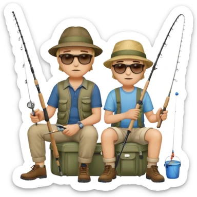 Father and son fishing, sitting bored sticker