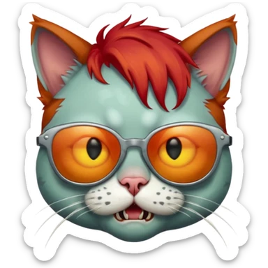Zombie cat with red hair and sun glasses sticker