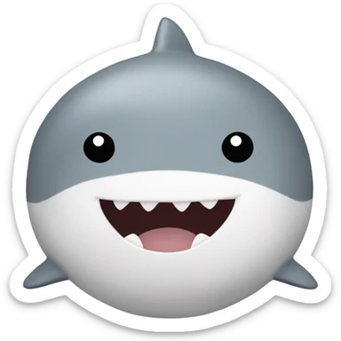 small round shark squishmallow, gray with white belly, tiny cute smile, black eyes sticker